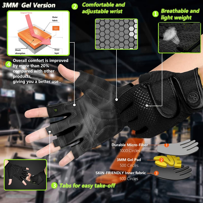 MOREOK Workout Gloves Padded Weight Lifting Gym Fitness Gloves for Men/Women Black-S - Image 2